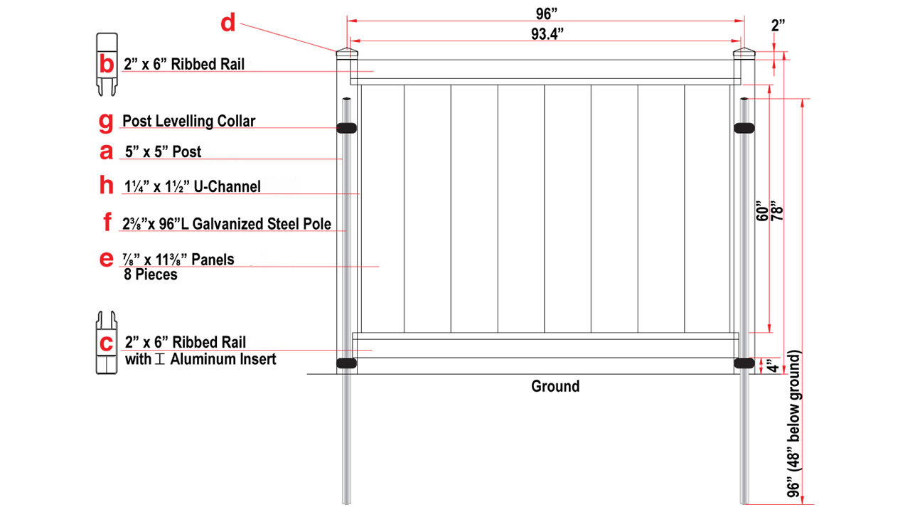 8ft vinyl fence installation component chart